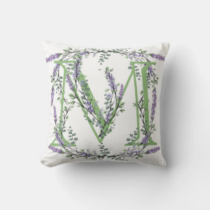 Monogram M Lavender Eucalyptus Throw Pillow