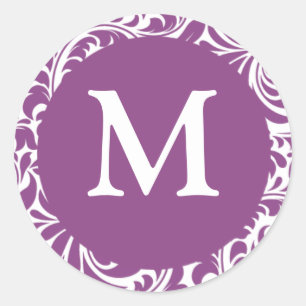 Monogram M Light Plum And White Wedding Stickers