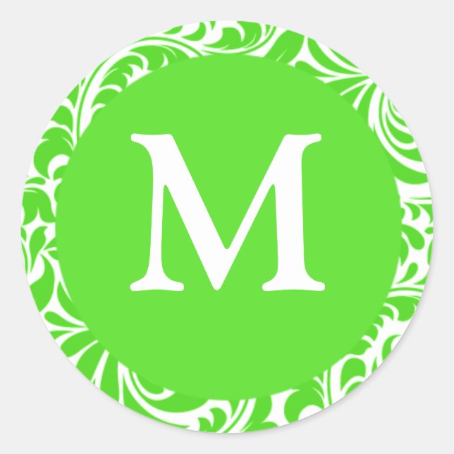 Monogram M Lime And White Wedding Favour Seals (Front)
