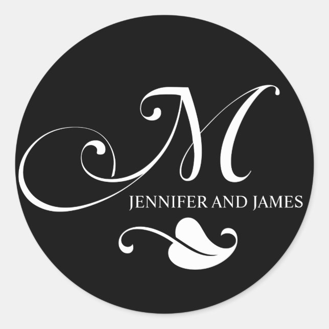Monogram M Logo Names Wedding Stickers (Front)