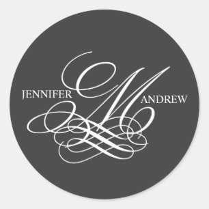Monogram M Logo Names Wedding Stickers Charcoal