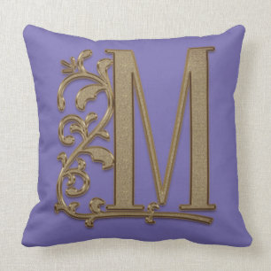 Monogram M Periwinkle Blue Family Wedding Birthday Throw Pillow