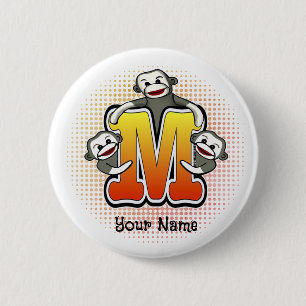 Monogram M Sock Monkey 2 Inch Round Button