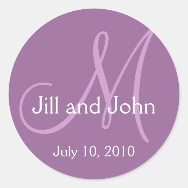 Monogram M Wedding Bride Groom Date Purple Sticker (Front)