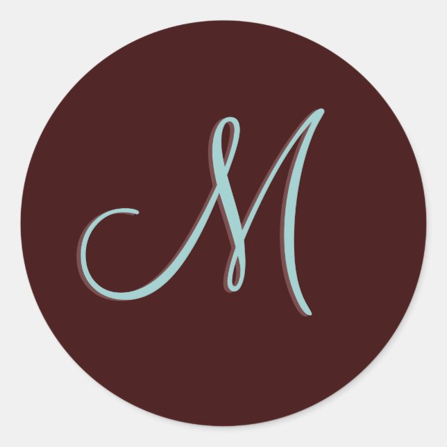 Monogram M Wedding Invitation Chocolate Blue Seal (Front)