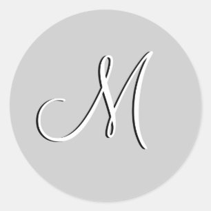 Monogram M Wedding Invitation Grey Seal