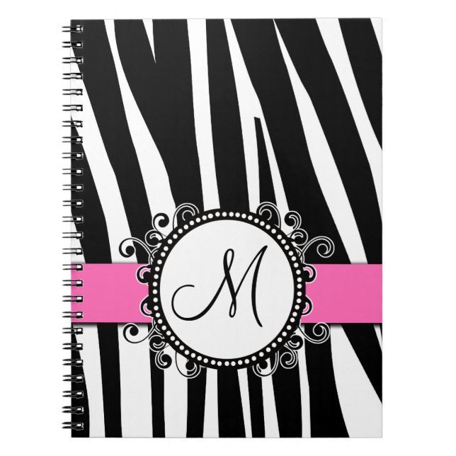 Monogram M Zebra Pattern Pink Notebook (Front)