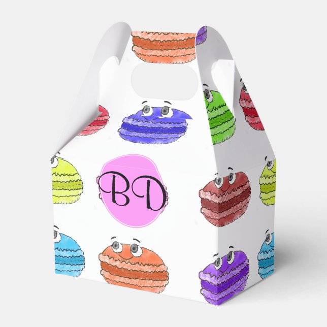 Monogram Macaron Cartoon Pattern Favor Box (Front Side)