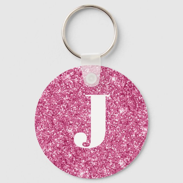 Monogram Magenta Glitter  Keychain (Front)