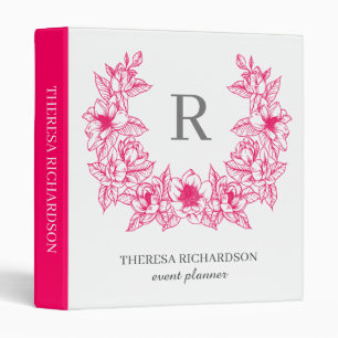 Monogram Magenta Magnolia Flowers Wreath Binder