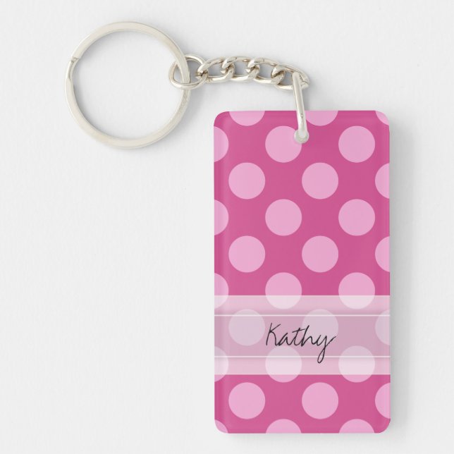 Monogram Magenta Pink Chic Polka Dot Pattern Keychain (Front)