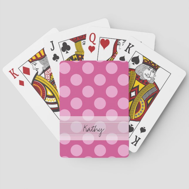 Monogram Magenta Pink Chic Polka Dot Pattern Playing Cards (Back)