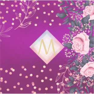 Monogram Magenta Rosegold Pink Metallic Glitter