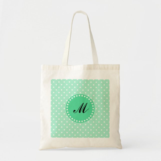 Monogram Magic Mint and White Polka Dot Tote Bag (Front)