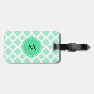 Monogram Magic Mint and White Quatrefoil Pattern Luggage Tag