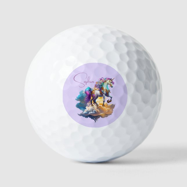 Monogram Magical Unicorn Fantasy romance birthday  Golf Balls (Front)