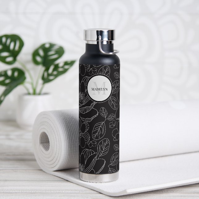 Monogram magnolia illustration Personalized Water Bottle (Yoga)