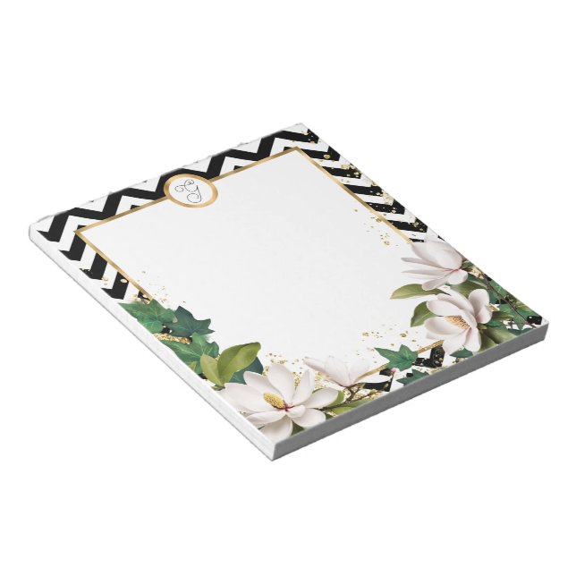 Monogram Magnolia Ivy and Gold with Chevron Notepad (Angled)
