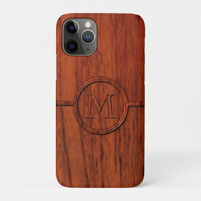 Monogram Mahogany Wood Print Case-Mate iPhone Case (Back)