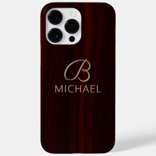 Monogram Mahogany Wood Timber Personalized Name Case-Mate iPhone 14 Pro Max Case