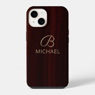 Monogram Mahogany Wood Timber Personalized Name iPhone 14 Case