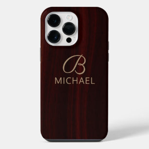 Monogram Mahogany Wood Timber Personalized Name iPhone 14 Pro Max Case