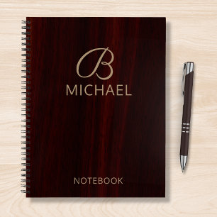 Monogram Mahogany Wood Timber Personalized Name Notebook