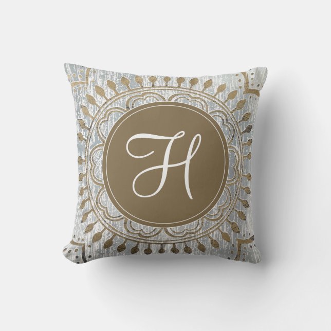 Monogram | Mandala Gold Design Throw Pillow (Front)