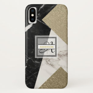 Monogram Marble Black Grey Gold Glitter Geometric Case-Mate iPhone Case