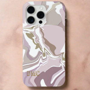 Monogram marble blush pink abstract gold white iPhone 15 pro max case