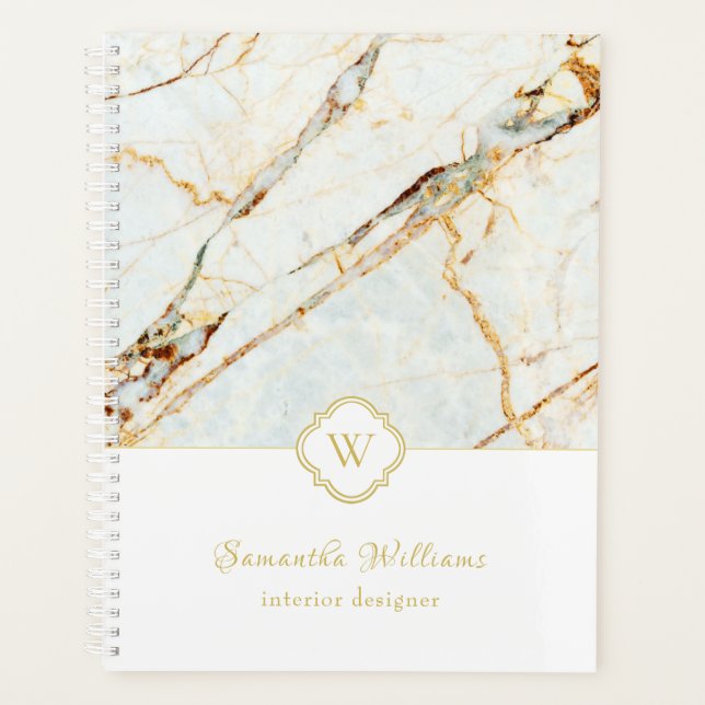 Monogram Marble Elegant White Gold 8.5x11 Planner (Front)