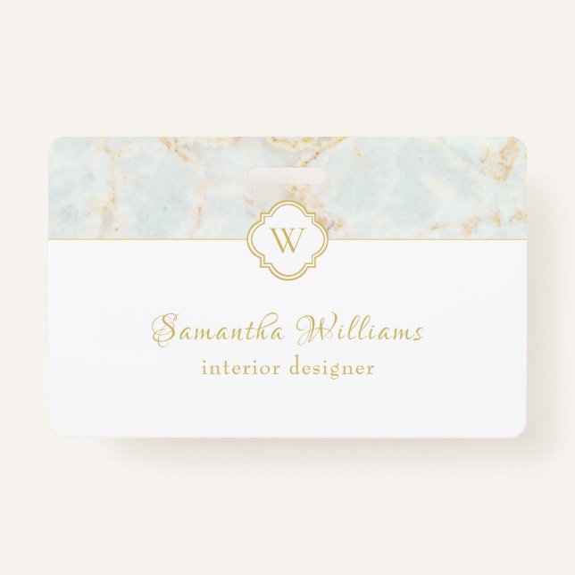 Monogram Marble Elegant White Gold Badge (Front)