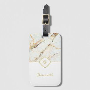 Monogram Marble Elegant White Gold Luggage Tag