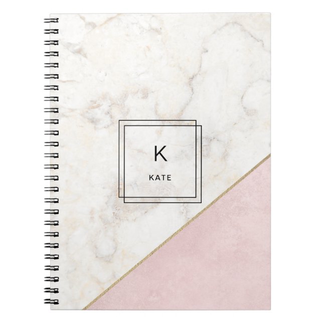 Monogram Marble Minimalist Rose Gold Elegant Notebook (Front)