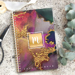 Monogram marble watercolor gold purple blue green planner<br><div class="desc">A sparkly, faux gold foil rectangle with a script typography monogram initial overlays a rich, gold veined, navy blue, hunter green, pink, and purple watercolor background on this chic, elegant, trendy, custom name yearly planner. Personalize with your initial. This planner comes in 2 sizes: small (5.5”x8.5”) and medium (8.5”x11”). Makes...</div>