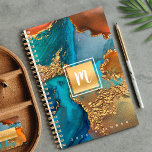Monogram marble watercolor gold turquoise orange planner<br><div class="desc">A sparkly, faux gold foil square with a script typography monogram initial overlays a rich, gold veined, turquoise blue, and yellow orange watercolor background on this chic, elegant, trendy, custom name yearly planner. Personalize with your initial. This planner comes in 2 sizes: small (5.5”x8.5”) and medium (8.5”x11”). Makes a fun...</div>
