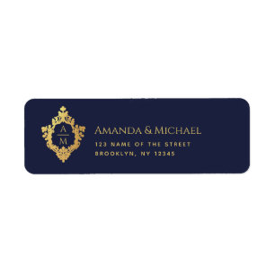 Monogram Marine Blue Faux Gold Crest Vintage Weddi