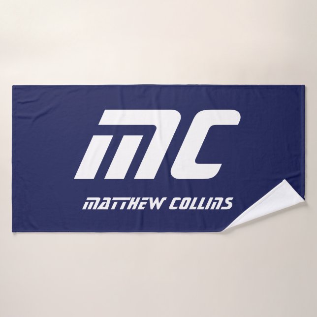 Monogram Marine Blue Sports Simple Masculine Initi (Serviette de bain)