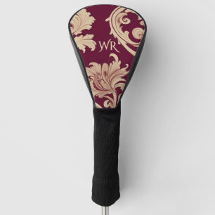 Monogram Maroon and Beige Vintage Pattern Initials Golf Head Cover