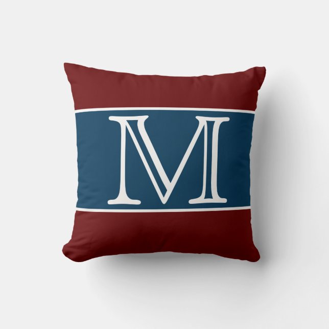 MONOGRAM Maroon Navy Blue stripe Solid Colour  Throw Pillow (Front)