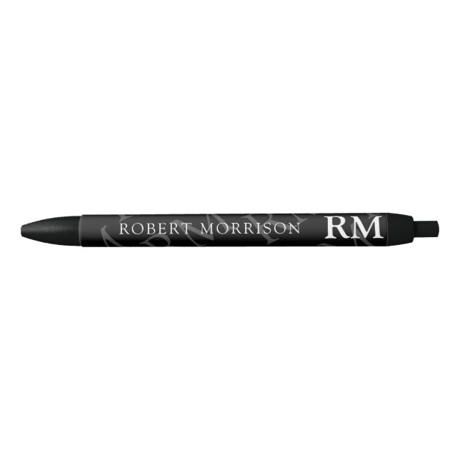 Monogram Masculine For Him Elegant Black Ink Pen (Front)