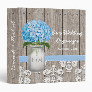 Monogram Mason Jar Blue Hydrangea Wedding Planner Binder