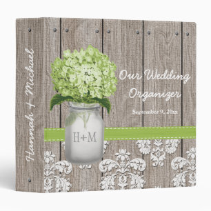 Monogram Mason Jar Green Hydrangea Wedding Planner Binder