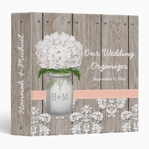 Monogram Mason Jar Peach Hydrangea Wedding Planner Binder