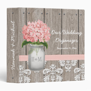 Monogram Mason Jar Pink Hydrangea Wedding Planner Binder