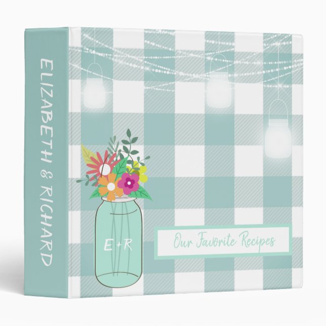 Monogram Mason Jar String Lights Favourite Recipes Binder (Front/Spine)