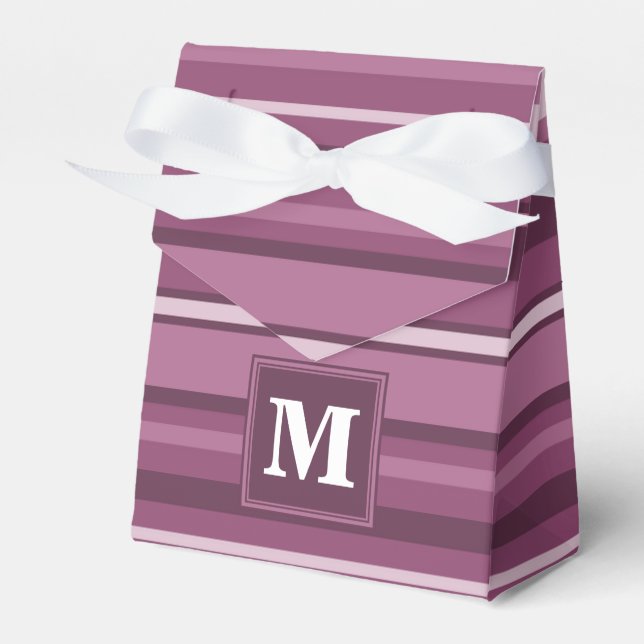 Monogram mauve stripes favor box (Front Side)