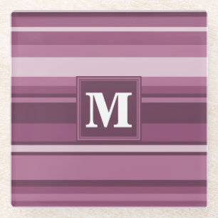 Monogram mauve stripes glass coaster