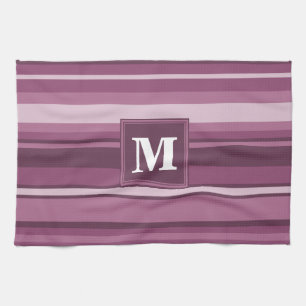 Monogram mauve stripes kitchen towel