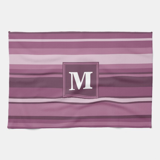 Monogram mauve stripes kitchen towel (Horizontal)
